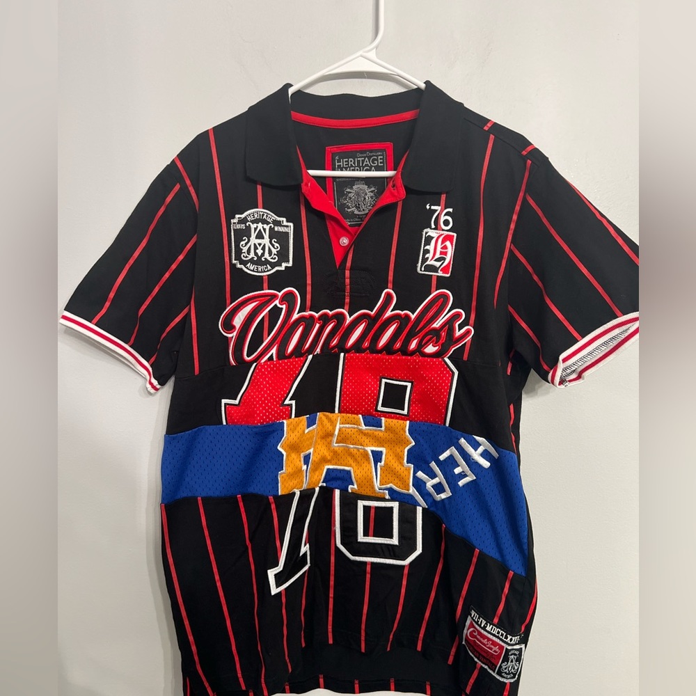 Heritage America VANDALS Striped Jersey Mash-up‎ Skate Hip Hop Mens Shirt XL